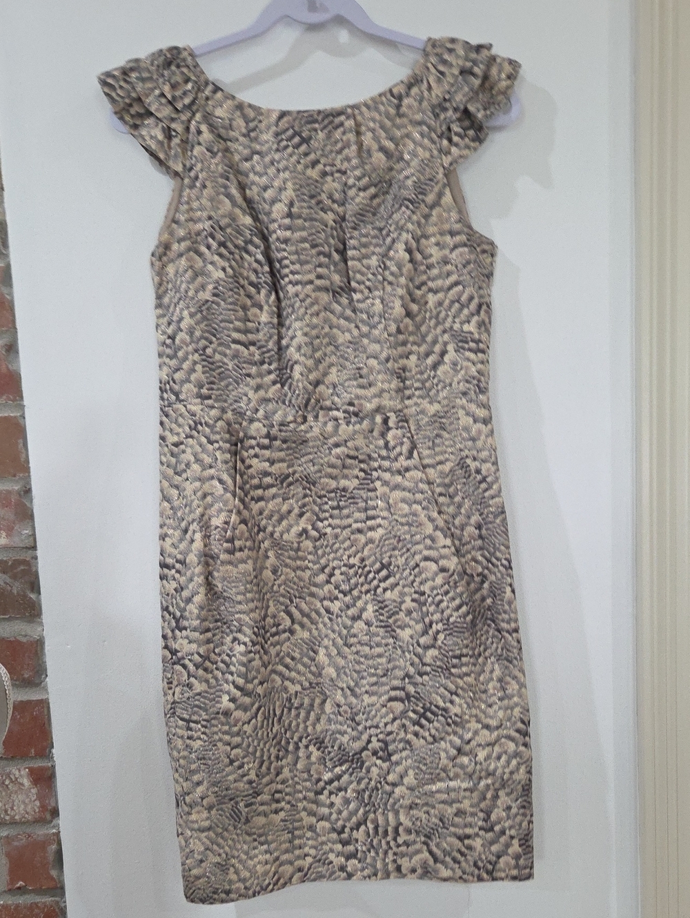 Sleeveless Mini Sheath Dress in Beige and Gray